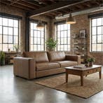 Leren bank Fine - 3 zits - Vintage Taupe (taupe/bruin) -, Antiquités & Art, Ophalen of Verzenden