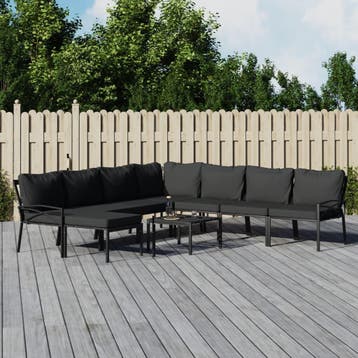 vidaXL 9-delige Loungeset met kussens staal grijs, Verzenden, Nieuw, Loungeset
