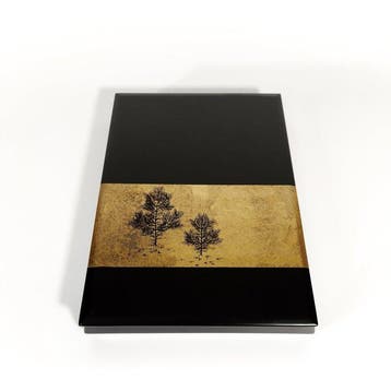 Doos - Houten basis, zwarte urushi-lak, bladgoud, maki-e -