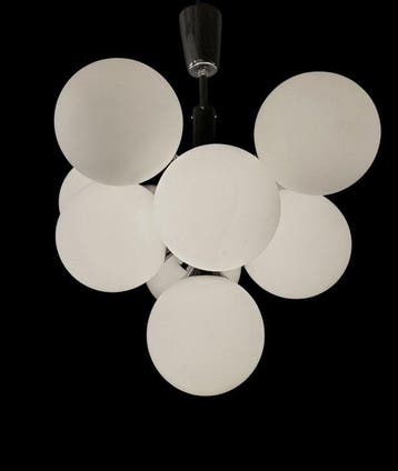 Lampe à suspendre - métal chromé, cristal, Antiquités & Art