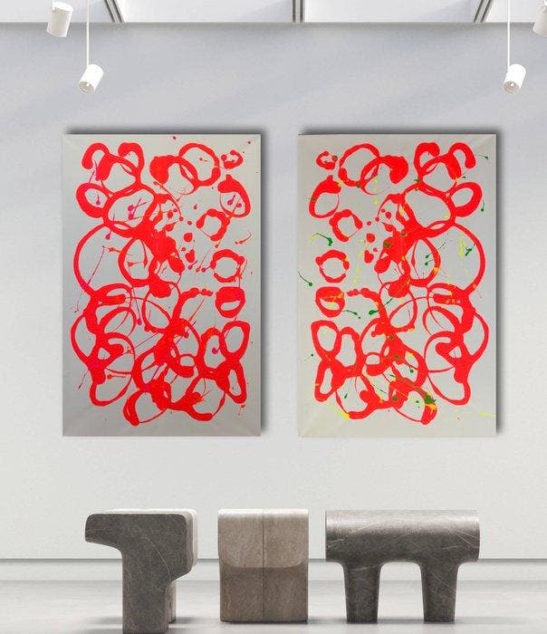 Stefanie Raus - Neon Frequenz III 1679, Antiek en Kunst, Kunst | Schilderijen | Modern