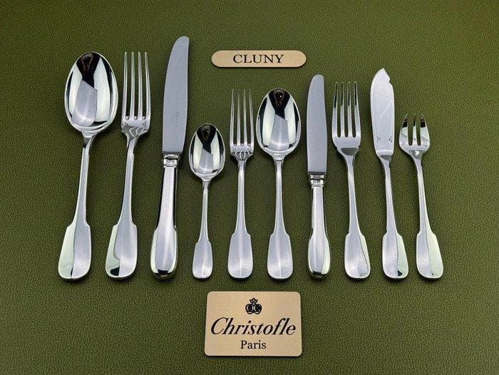 Christofle - Tafelservies voor 12 (127) - Cluny - Verzilverd, Antiquités & Art, Antiquités | Meubles | Tables