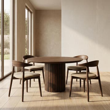 Tafel rond Eikenhout  Latjes onderstel 140cm, Huis en Inrichting, Nieuw
