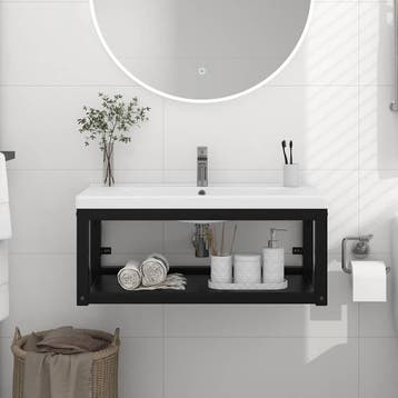 vidaXL Wastafelframe wandgemonteerd 79x38x31 cm ijzer zwart, Huis en Inrichting, Tafels | Bijzettafels, Verzenden, Nieuw