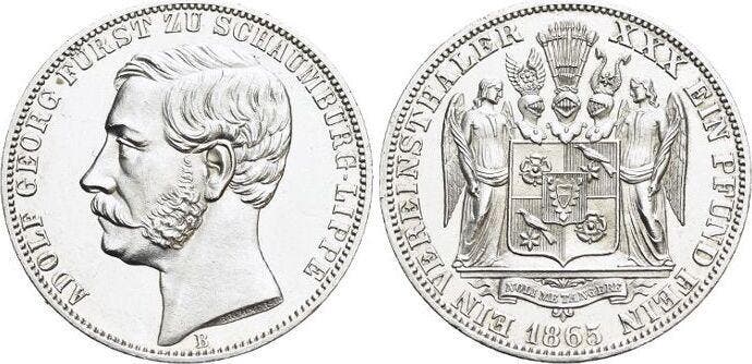 Vereinstaler, daalder 1865 B Schaumburg-lippe Adolf Georg..., Timbres & Monnaies, Monnaies | Europe | Monnaies non-euro, Envoi