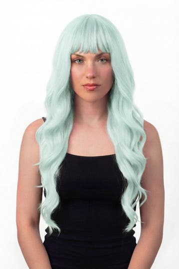 KIMU® Luxe Lange Mintgroene Pruik Slag Rechte Pony Haarwerk, Ophalen of Verzenden, Nieuw