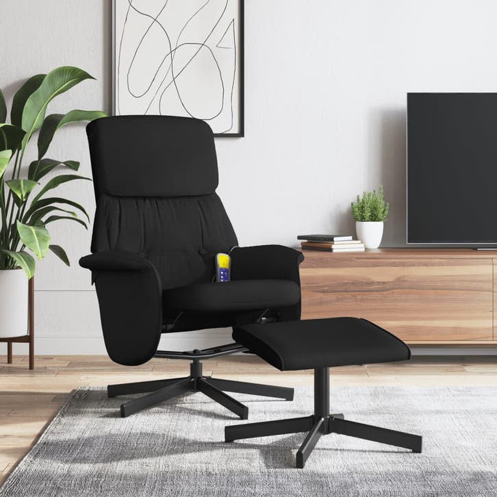vidaXL Massagestoel verstelbaar met voetenbank stof zwart, Maison & Meubles, Fauteuils, Envoi