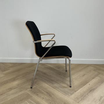 Draber vergaderstoel / stapelbaar,  zwart/hout en chroom