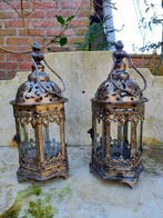 2 Candle Lanterns - Lantaarn (2) - Glas, Metaal, Antiek en Kunst