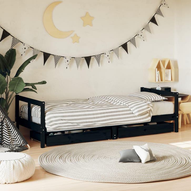 vidaXL Kinderbedframe 80x200 cm massief grenenhout zwart, Enfants & Bébés, Chambre d'enfant | Lits, Envoi
