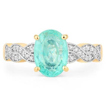 Ring - 14 karaat Geel goud - 1.98ct. tw. Smaragd - Diamant -