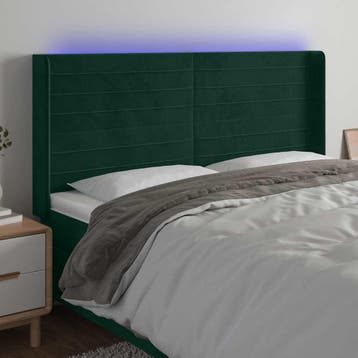 vidaXL Hoofdbord LED 203x16x118/128 cm fluweel donkergroen, Verzenden, Nieuw