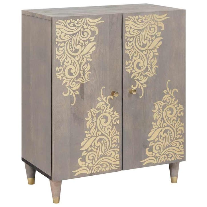 vidaXL Dressoir Grijs en Goud 60 x 33 x 75 cm Massief Mango, Huis en Inrichting, Kasten | Overige, Nieuw, Verzenden