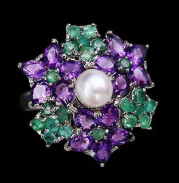 Zilver, Het Geheim der Sterren – Ring Parel, Smaragd en