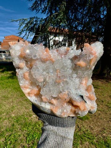 Unieke puntige apophylliet met oranje stilbiet Kristallen op, Verzamelen