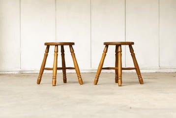 Tabouret - Chêne - Ensemble de deux tabourets vintage en