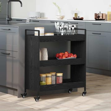 vidaXL Keuken Trolley Zwart Eiken 70 x 30 x 82 cm Bewerkt, Verzenden, Nieuw