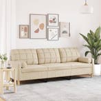 vidaXL 3-zitsbank met sierkussens 210 cm stof crèmekleurig, Huis en Inrichting, Verzenden, Nieuw
