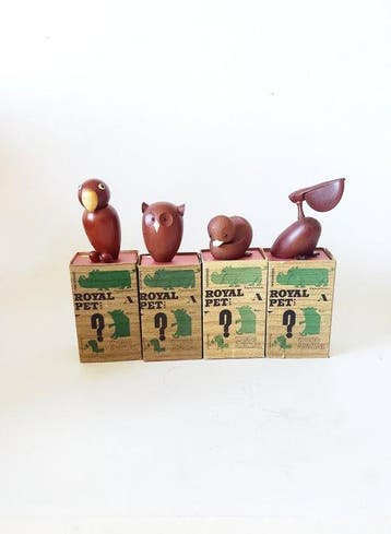 Figure - Animaux en bois vintage Kokeshi « Royal Pet »