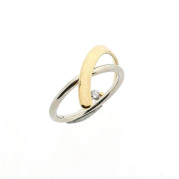 Bicolor gouden ring met diamant 0,06 ct; 14 karaat; ringm..., Handtassen en Accessoires, Gebruikt, Ophalen of Verzenden, 17 tot 18