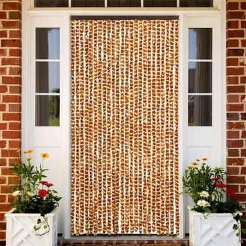 vidaXL Vliegengordijn 100x220 cm chenille oker en wit, Verzenden