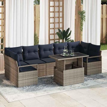 vidaXL Tuinbank Set met kussen 8 pcs grijs en marineblauw, Verzenden, Nieuw