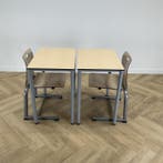complete schoolset van 8 stoelen + 8 tafels, ahorn - grijs, Gebruikt, Hout, Eén
