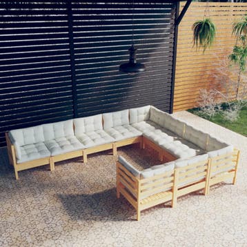 vidaXL 10-delige Loungeset met crèmekleurige kussens, Verzenden, Loungeset