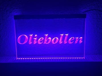 Oliebollen oliebol neon bord lamp LED verlichting reclame li, Verzenden