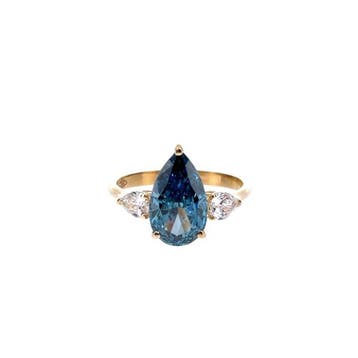 Ring - 14 karaat Geel goud - 3.80ct. tw. Blauw Diamant