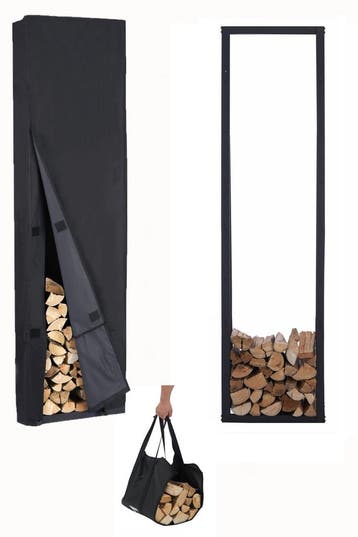 Lendo Online Range-bûches avec Housse 50x25x196 cm Noir