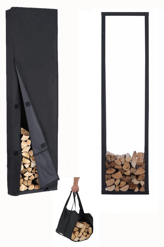 Lendo Online Range-bûches avec Housse 50x25x196 cm Noir, Jardin & Terrasse, Bois de chauffage