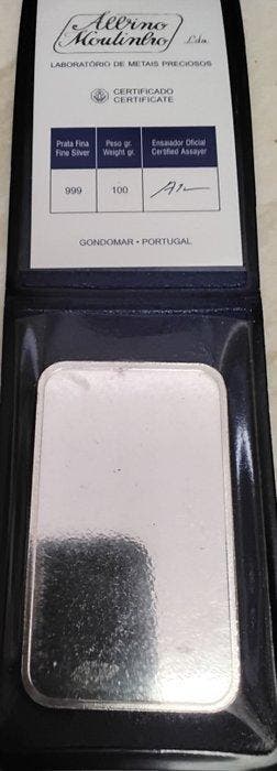 100 gram - Zilver .999 - Albino Moutinho - Verzegeld en met, Postzegels en Munten, Edelmetalen en Baren