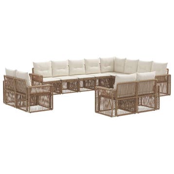 vidaXL Tuinbank Set 12 pcs Beige en Crème Wit poly rattan, Verzenden, Nieuw