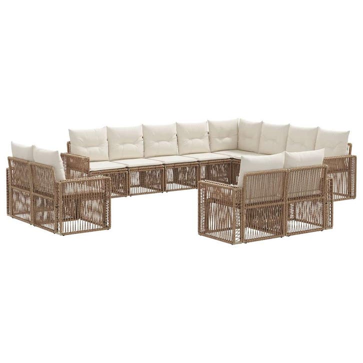 vidaXL Tuinbank Set 12 pcs Beige en Crème Wit poly rattan, Tuin en Terras, Tuinsets en Loungesets, Nieuw, Verzenden
