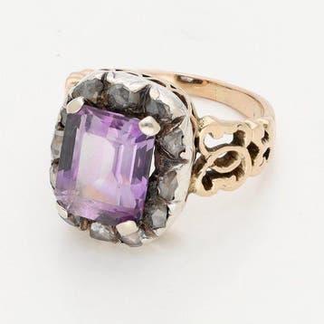 Bague - 18 carats Or rose, Argent - Diamant - améthyste, Nieuw