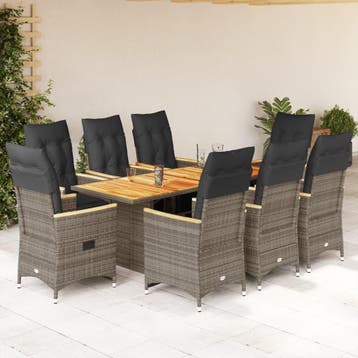 vidaXL 9-delige Bistroset met kussens poly rattan grijs, Verzenden, Nieuw