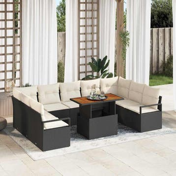 vidaXL Tuinbank Set 10 st 9-Aantal zitplaatsen Zwart en, Verzenden, Nieuw