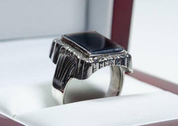 - 835 argent - Onyx - Anneau-signet - Bague