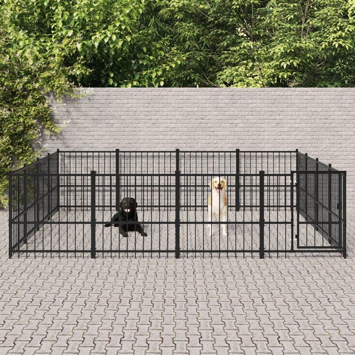 vidaXL Hondenkennel voor buiten 15,05 m² staal, Dieren en Toebehoren, Hondenbenches, Nieuw, Verzenden