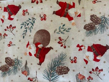 Elegante kerstpatchwork-stof met Kerstman - Textiel - 2.88 m, Nieuw