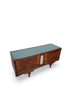 Ladekast - Hout, Glas, Messing, Walnoot - Art Deco, Antiek en Kunst