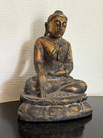 Oud Birmese houten Boeddha (Vitarka Mudra) – Ava/Shan-stijl