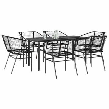 vidaXL 7-delige Tuinset poly rattan glas zwart, Verzenden, Nieuw, Tuinset