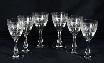Prachtige set van 6 antieke geslepen glazen, Frankrijk, 19e