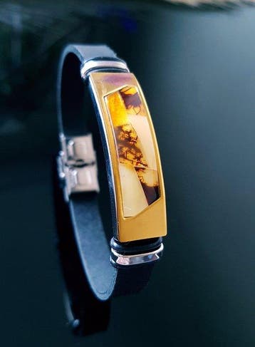 Amber Leren armband met Baltisch amber - vrouwen, mannen,