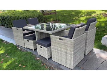 Veiling - Diningset/Tuinset incl. kussens 9-delig, Jardin & Terrasse, Ensembles de jardin
