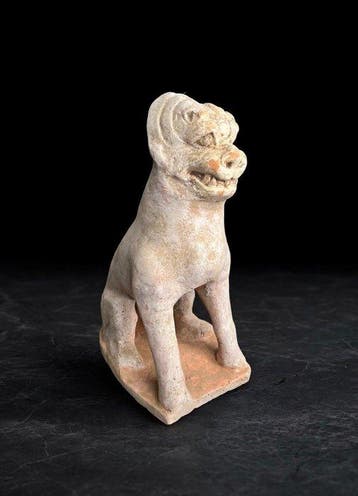 Oud Chinees, Tang-dynastie Terracotta Minqi leeuwfiguur -