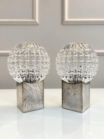 Lamp - Glas, Staal - Paar vintage Space Age