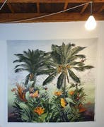 Uniek katoenen paneel in jungle-stijl met papegaaien -, Antiek en Kunst